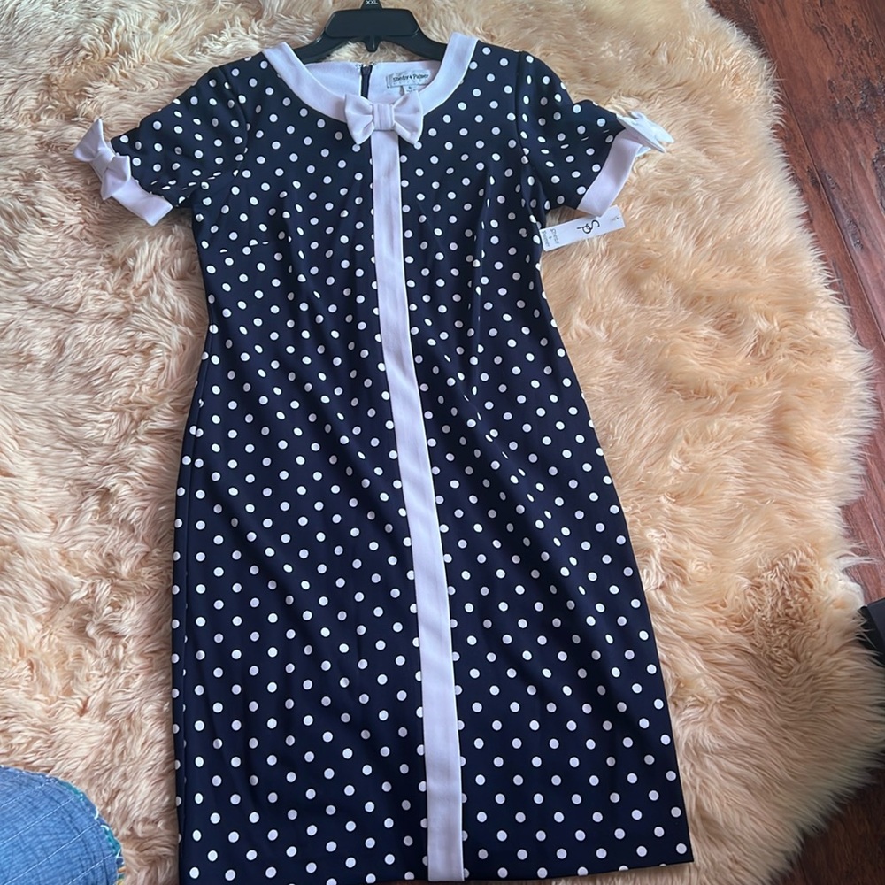 Spring dress polka dots blue and little bows